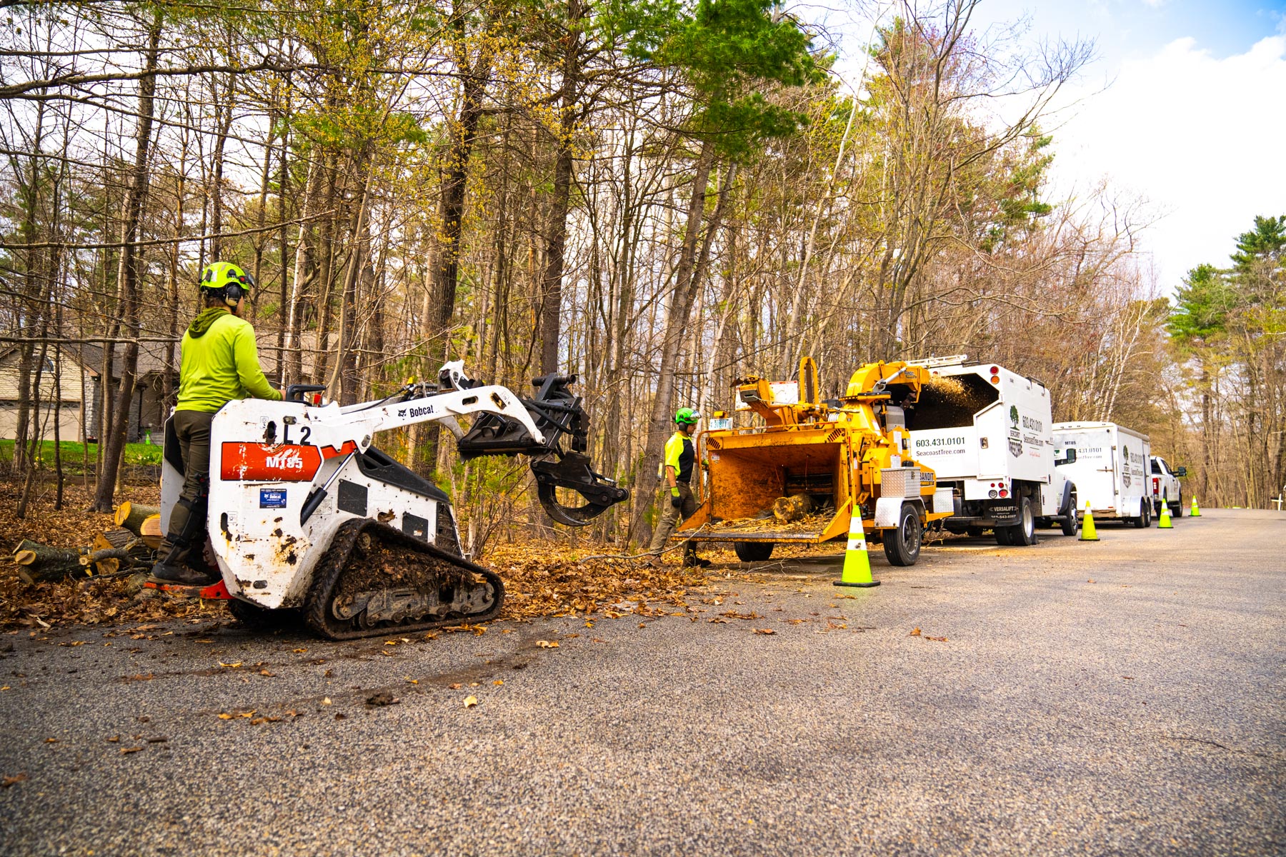 tree removal crew chipper truck excavator 2